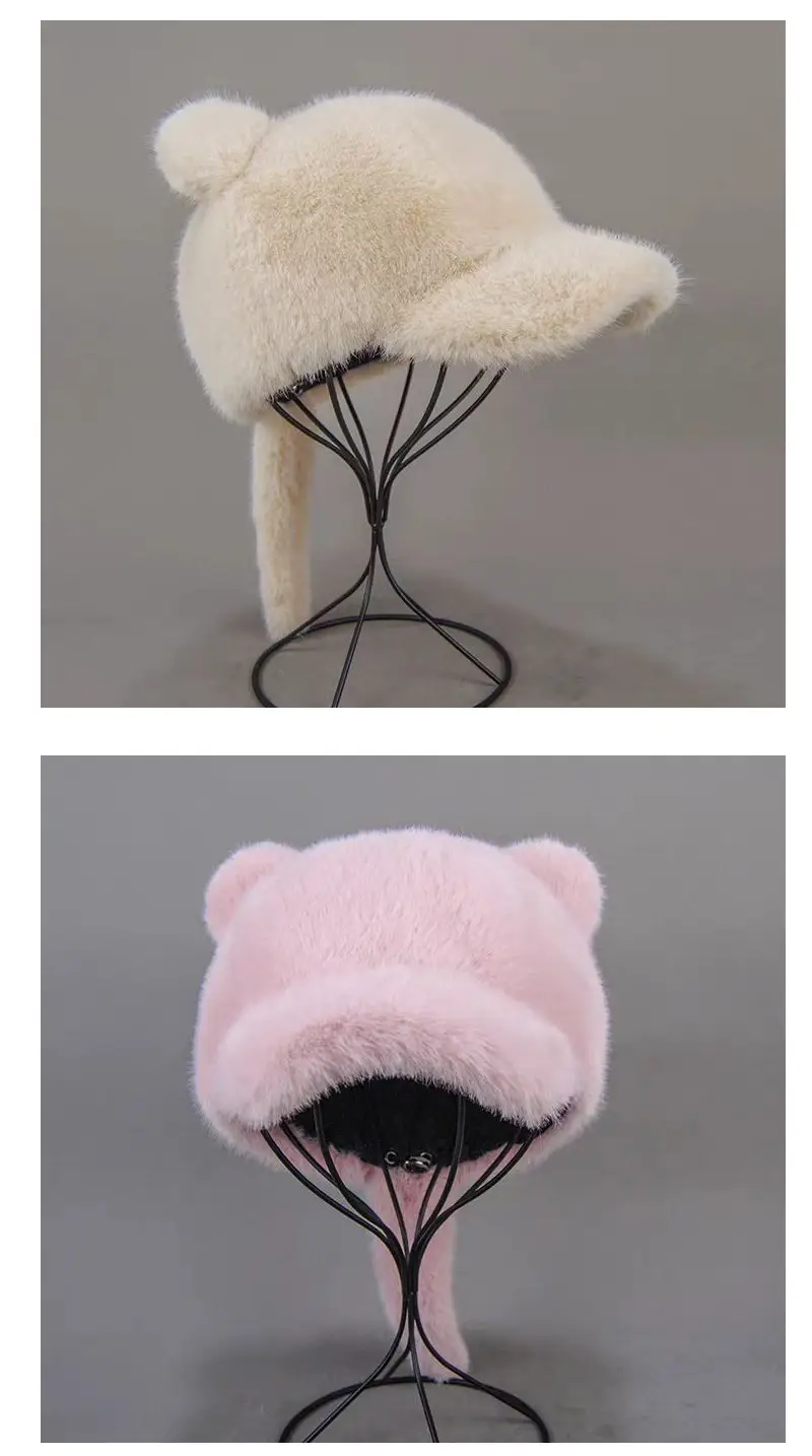 Women's Black Cat Ear Fur Hat for Winter Warm — feature 5