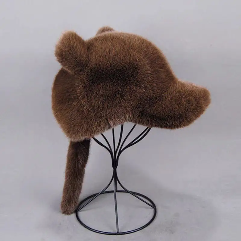 Women's Black Cat Ear Fur Hat for Winter Warm - Image 2