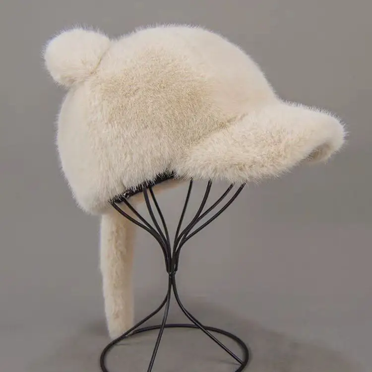 Women's Black Cat Ear Fur Hat for Winter Warm - Image 3
