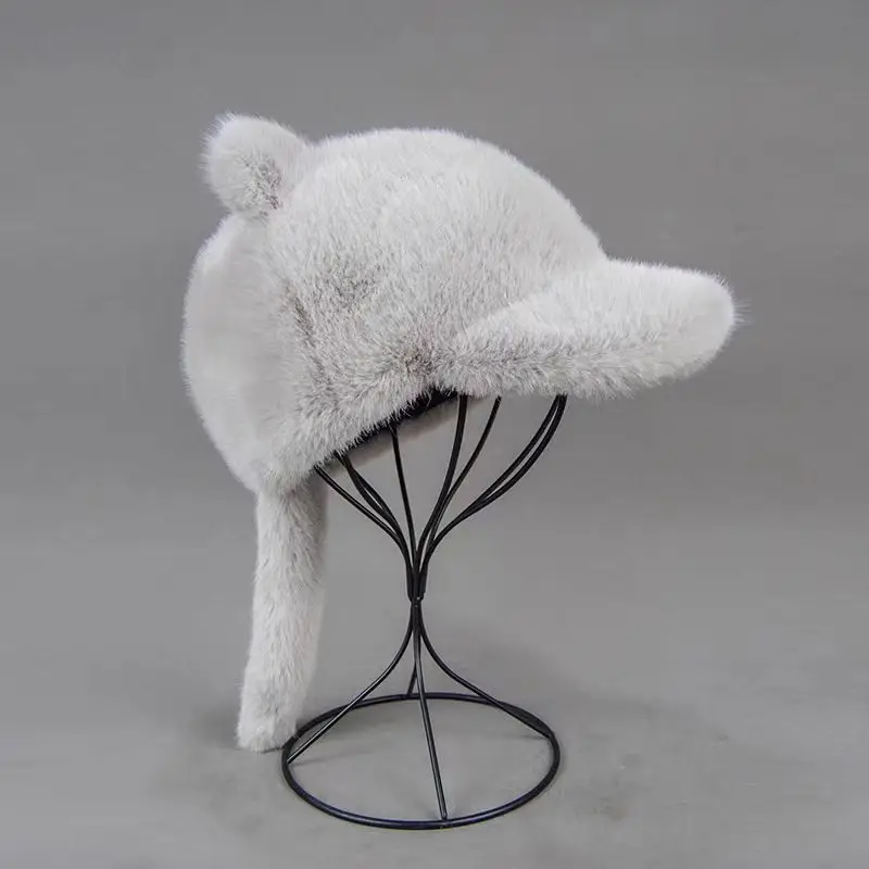 Women's Black Cat Ear Fur Hat for Winter Warm - Image 4
