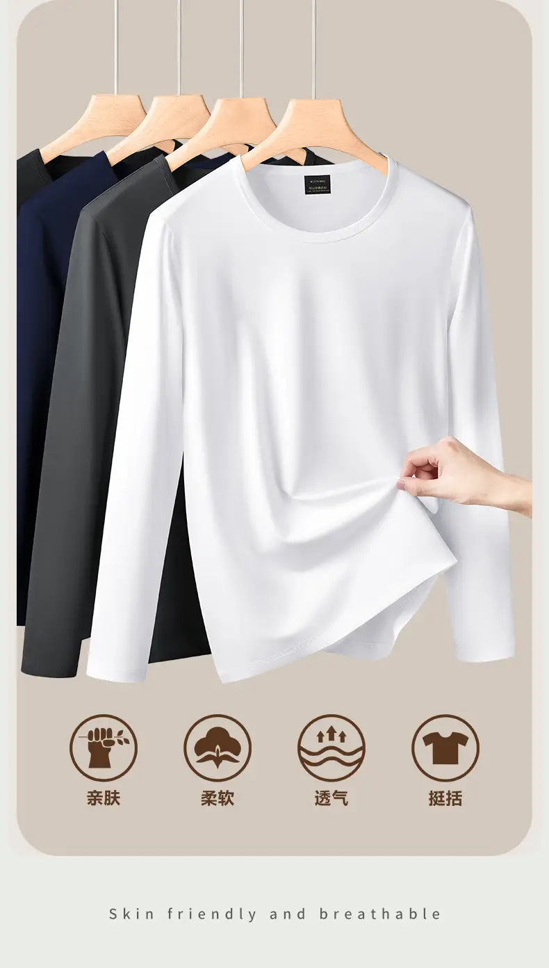 Men Grey Long Sleeve T-Shirt Spring Autumn Wear — feature 3