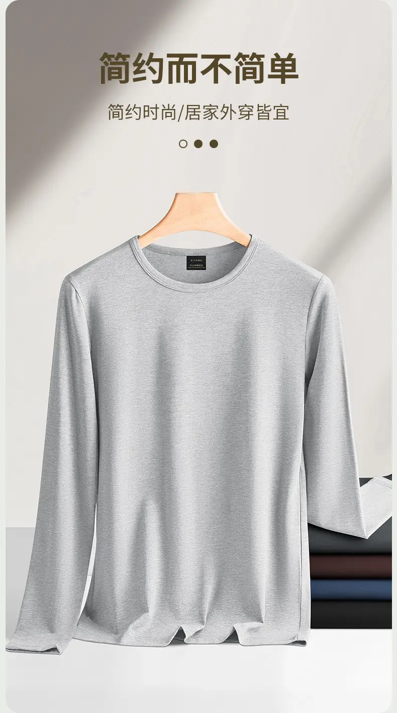 Men Grey Long Sleeve T-Shirt Spring Autumn Wear — feature 4