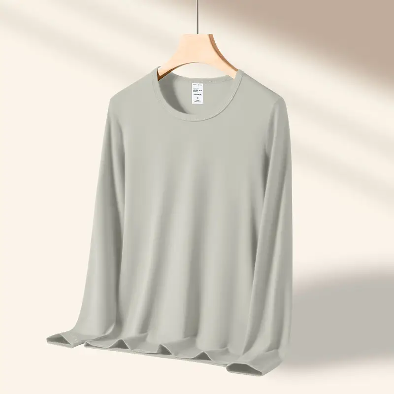 Men Grey Long Sleeve T-Shirt Spring Autumn Wear - Image 11