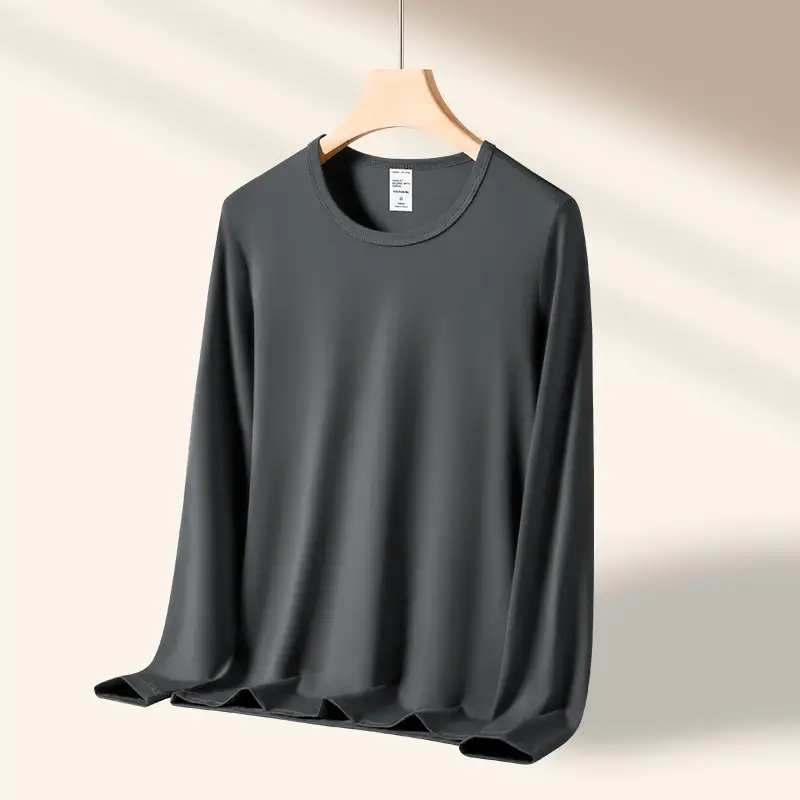 Men Grey Long Sleeve T-Shirt Spring Autumn Wear - Image 5