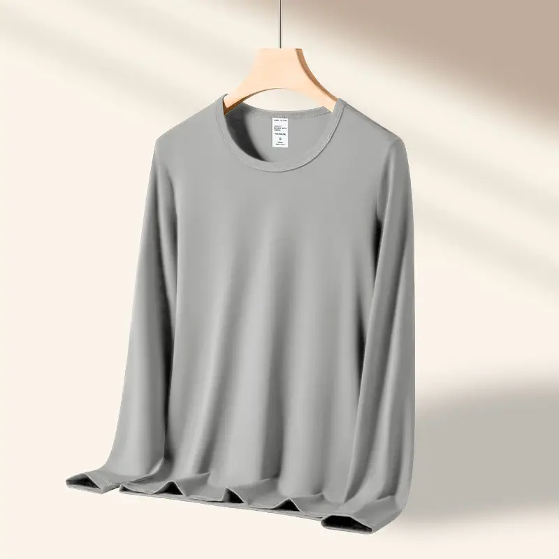 Men Grey Long Sleeve T-Shirt Spring Autumn Wear - Image 9