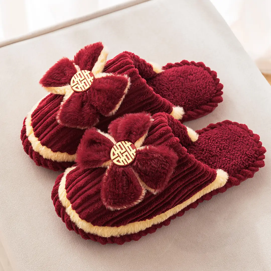 Wedding Slippers in Festive Red for Women, 2026 New Model, Bridal Dowry, Newlywed Couple's Wedding Shoes, Home Use, Morning Robe - Image 7