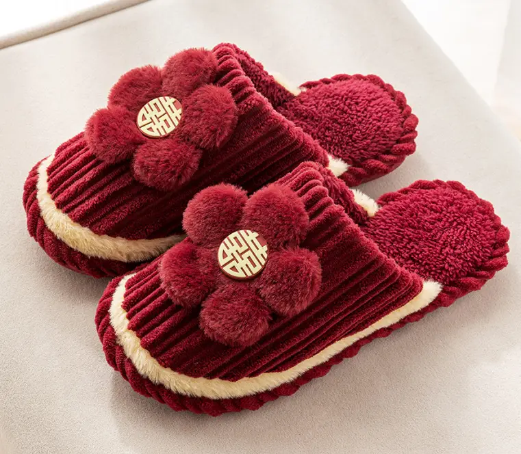 Wedding Slippers in Festive Red for Women, 2026 New Model, Bridal Dowry, Newlywed Couple's Wedding Shoes, Home Use, Morning Robe - Image 3