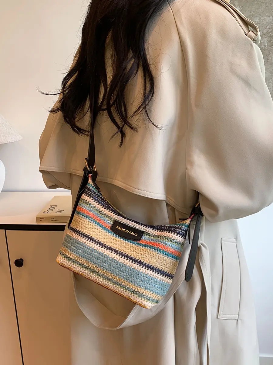 Women's Striped Woven Shoulder Bag 2024 Summer - Image 4