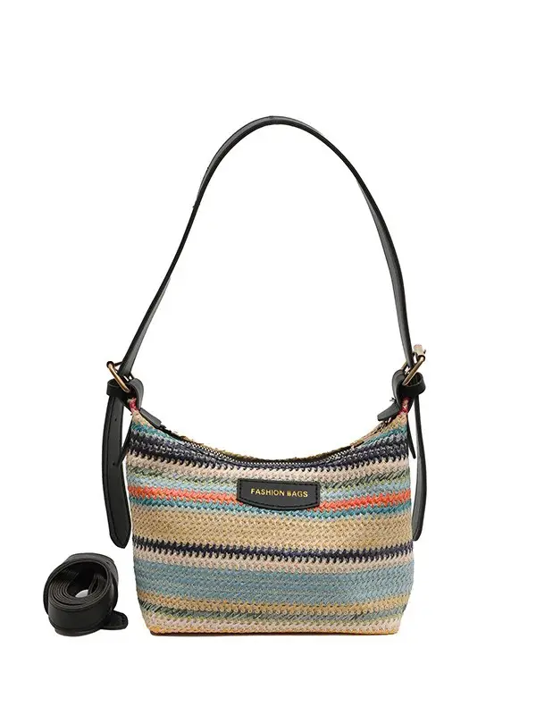 Women's Striped Woven Shoulder Bag 2024 Summer - Image 7