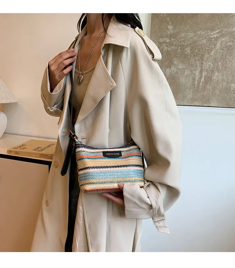 Women's Striped Woven Shoulder Bag 2024 Summer — feature 1