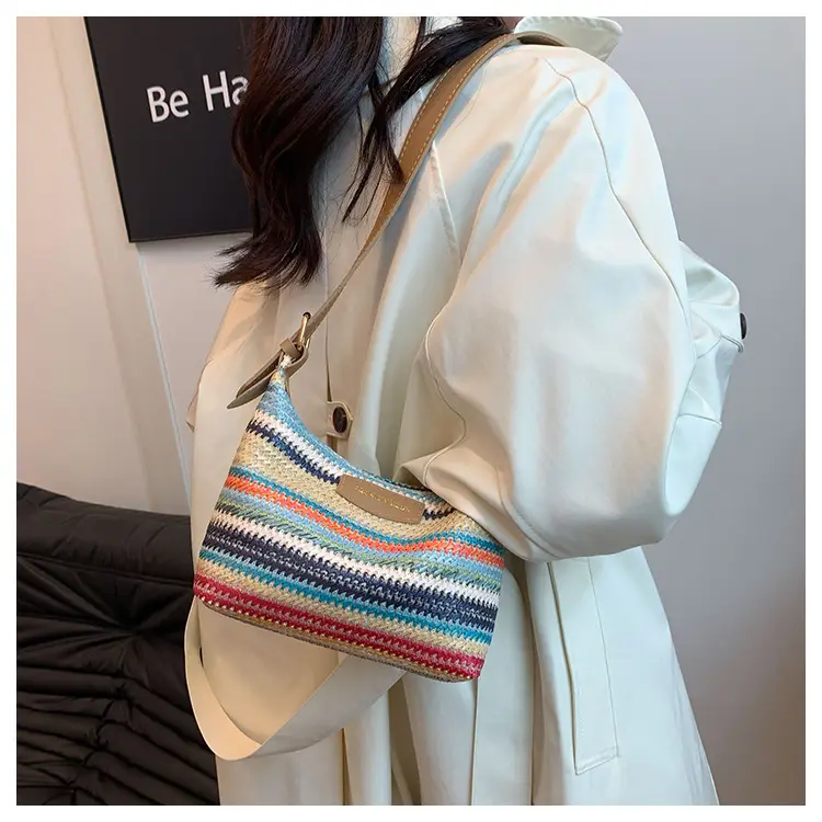 Women's Striped Woven Shoulder Bag 2024 Summer — feature 15