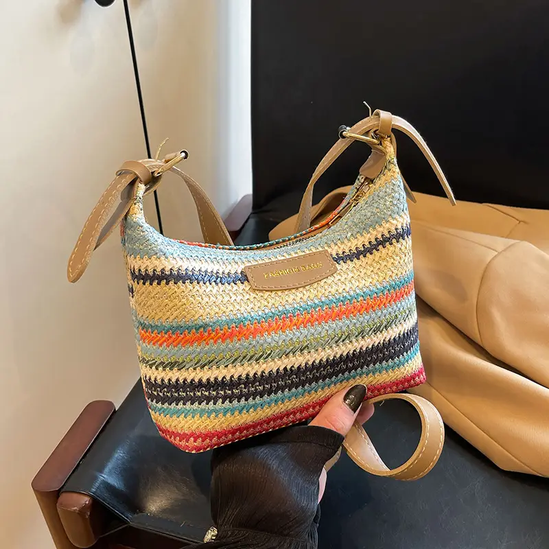Women's Striped Woven Shoulder Bag 2024 Summer - Image 2