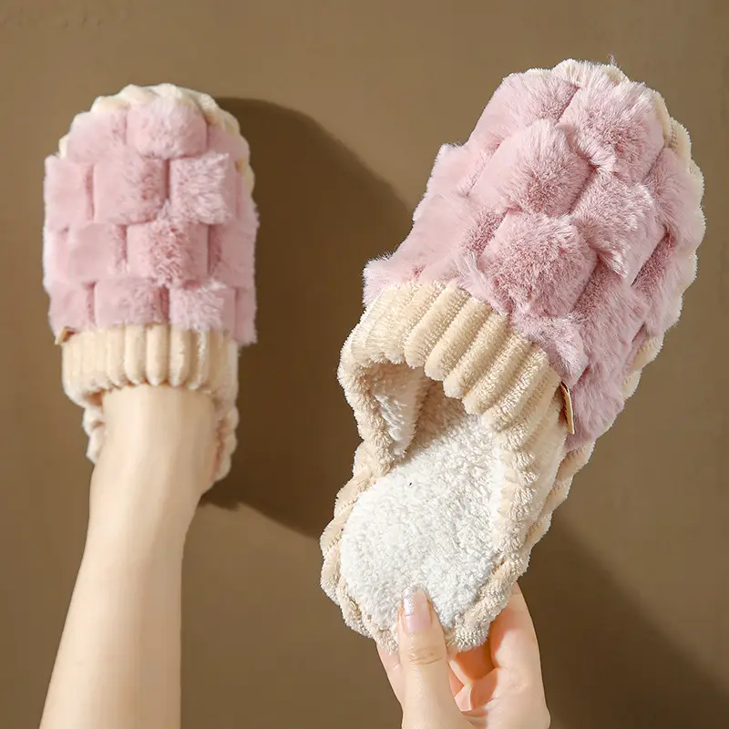 New Cotton Slippers for Men in Autumn and Winter with Heel for Home Indoor Household Thick-Soled Warm Home Non-Slip Woolen Cotton Shoes for Women