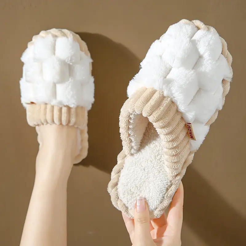 New Cotton Slippers for Men in Autumn and Winter with Heel for Home Indoor Household Thick-Soled Warm Home Non-Slip Woolen Cotton Shoes for Women