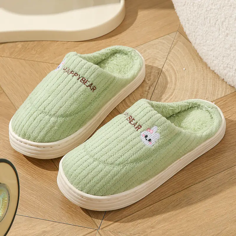 New Cotton Slippers for Men in Autumn and Winter with Heel for Home Indoor Household Thick-Soled Warm Home Non-Slip Woolen Cotton Shoes for Women