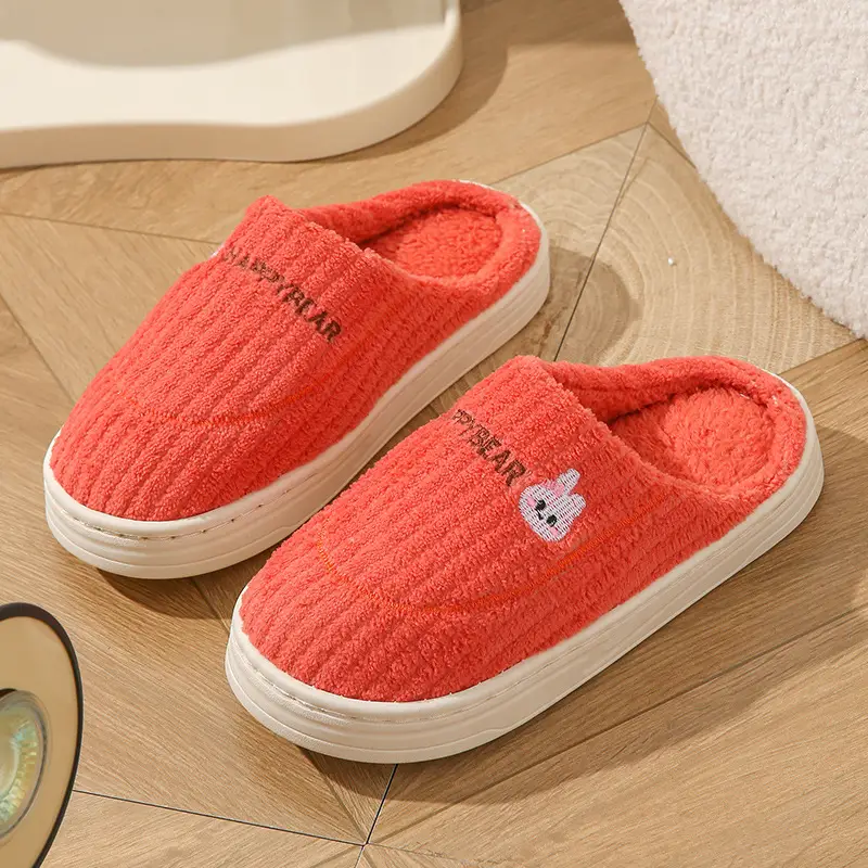 New Cotton Slippers for Men in Autumn and Winter with Heel for Home Indoor Household Thick-Soled Warm Home Non-Slip Woolen Cotton Shoes for Women