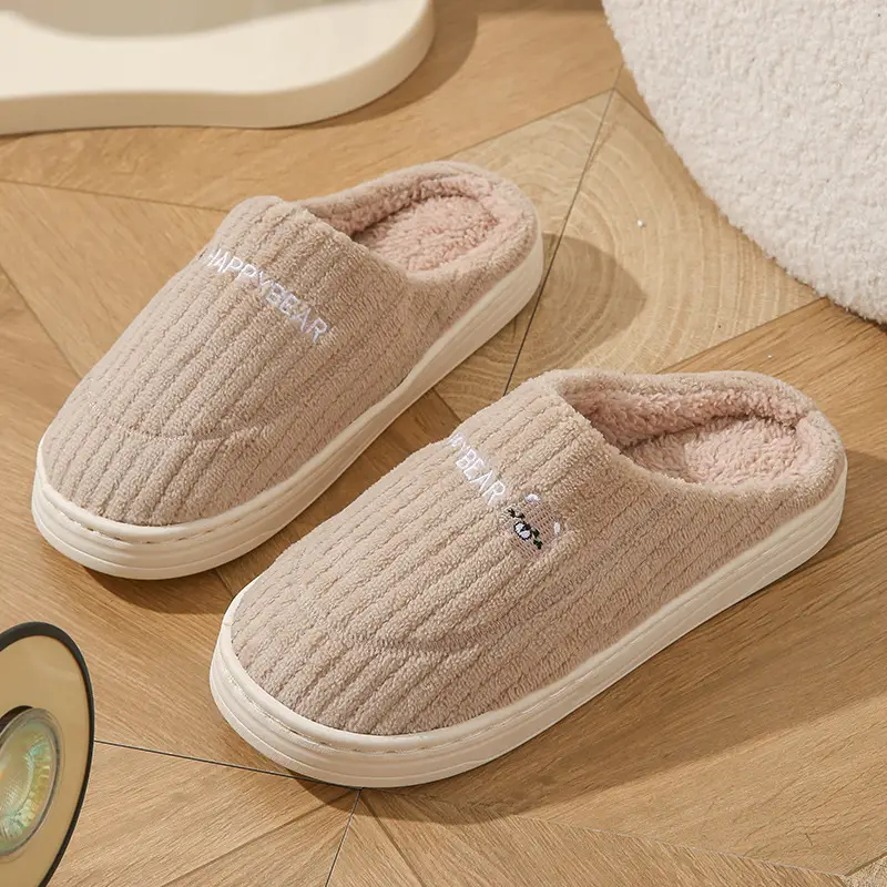 New Cotton Slippers for Men in Autumn and Winter with Heel for Home Indoor Household Thick-Soled Warm Home Non-Slip Woolen Cotton Shoes for Women
