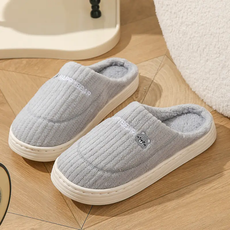 New Cotton Slippers for Men in Autumn and Winter with Heel for Home Indoor Household Thick-Soled Warm Home Non-Slip Woolen Cotton Shoes for Women