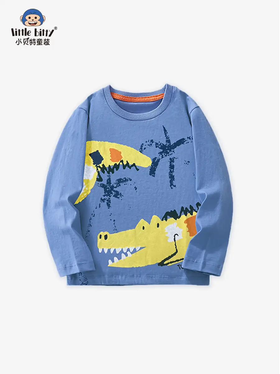 Boys Cotton Long Sleeve T-Shirt Blue Crocodile Print - Image 2