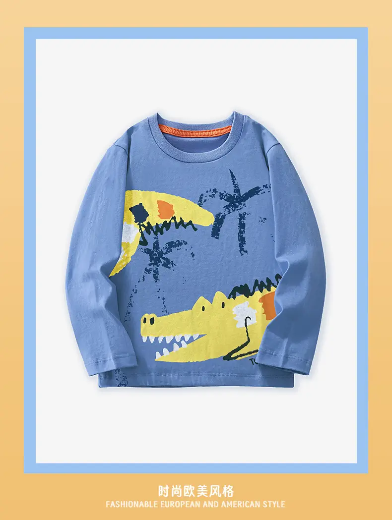 Boys Cotton Long Sleeve T-Shirt Blue Crocodile Print — feature 3