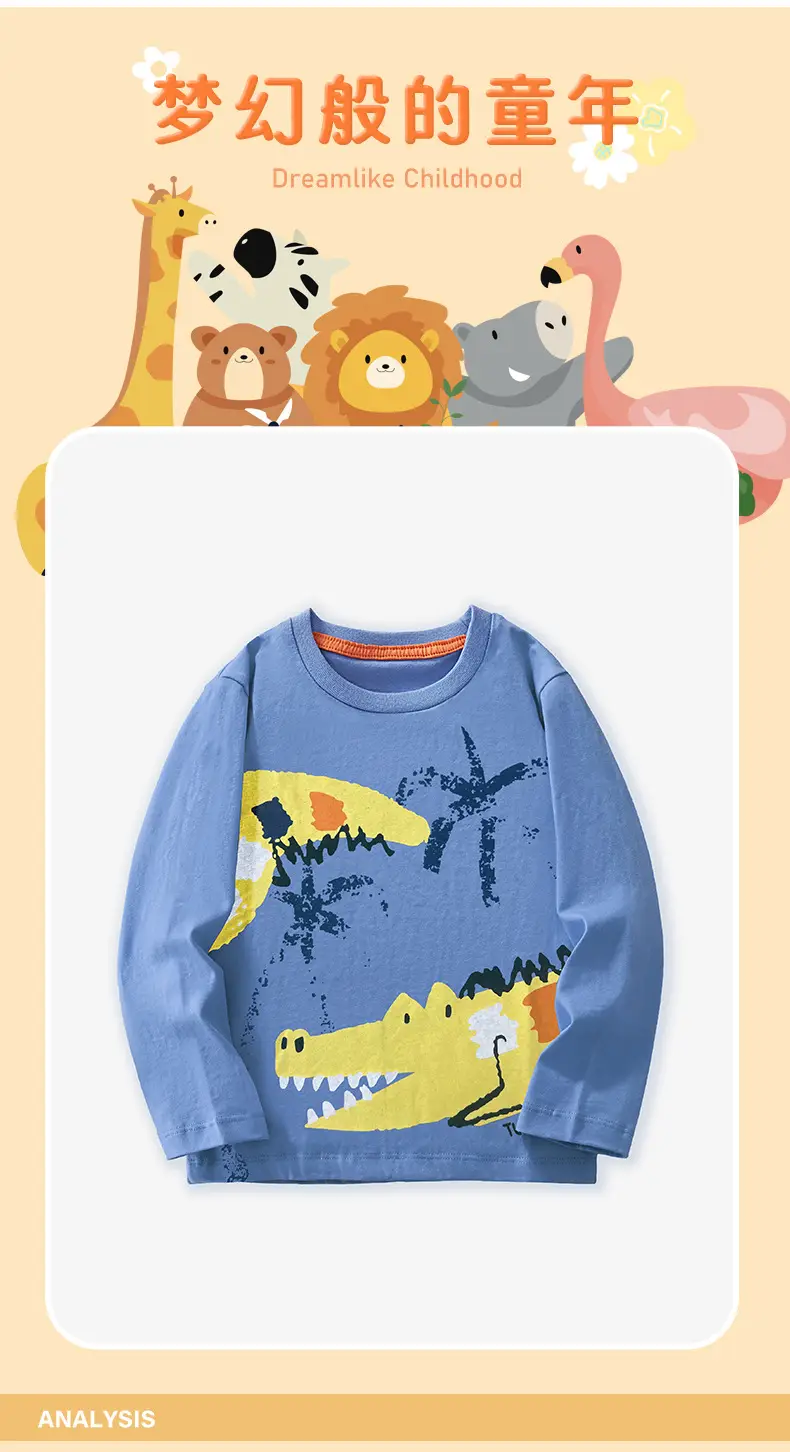 Boys Cotton Long Sleeve T-Shirt Blue Crocodile Print — feature 7