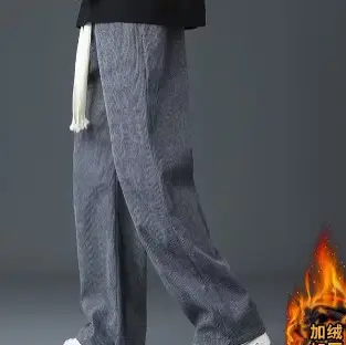 Men Velvet Straight Pants Black 2024 Casual Wear - Image 9
