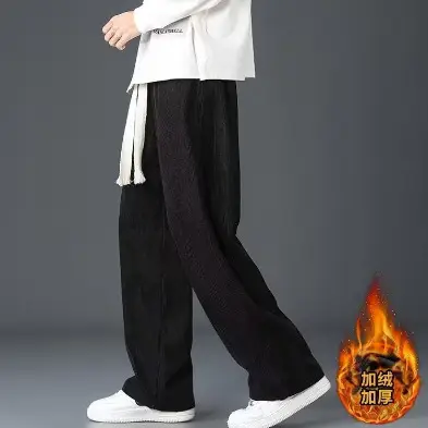 Men Velvet Straight Pants Black 2024 Casual Wear - Image 10