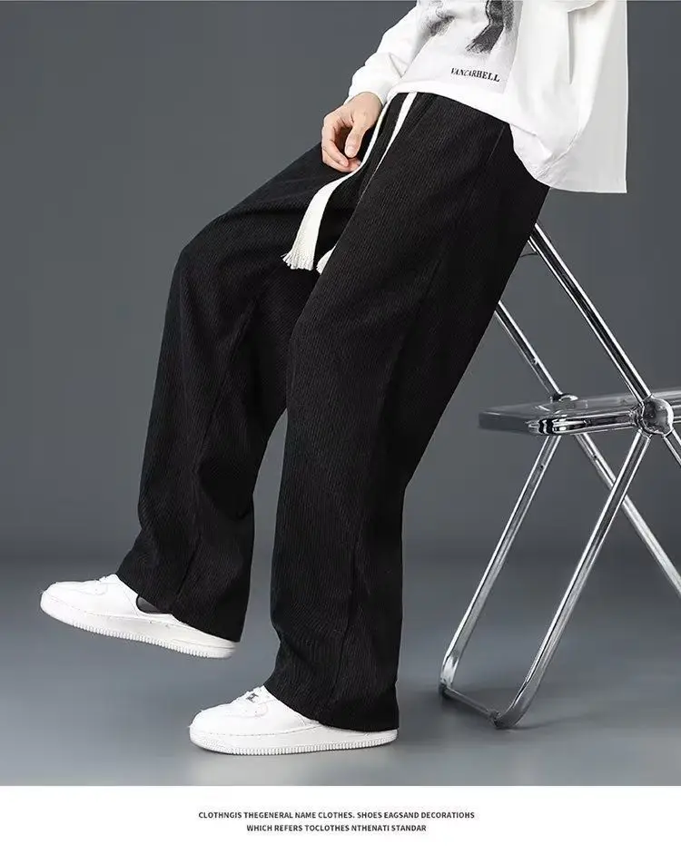 Men Velvet Straight Pants Black 2024 Casual Wear — feature 11