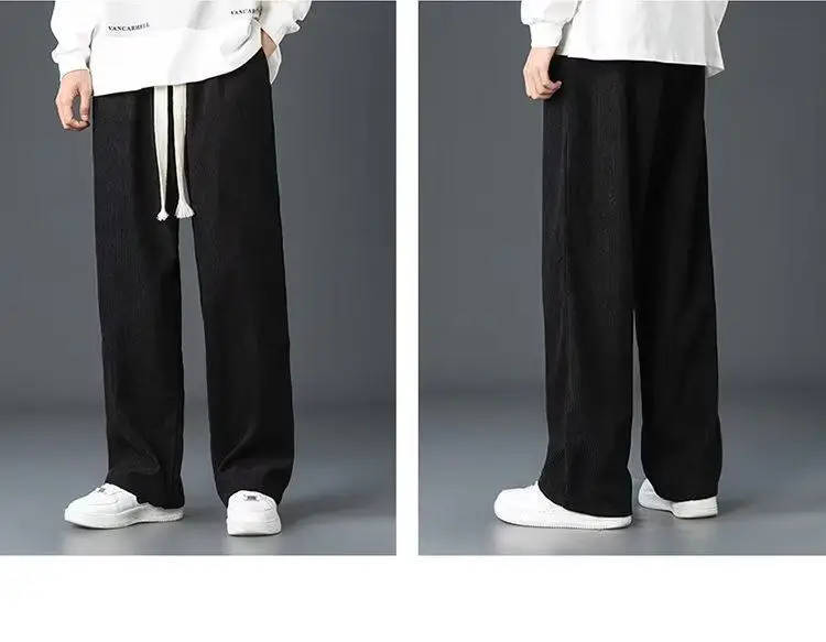 Men Velvet Straight Pants Black 2024 Casual Wear — feature 12
