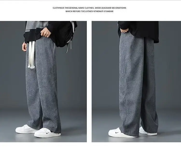 Men Velvet Straight Pants Black 2024 Casual Wear — feature 16
