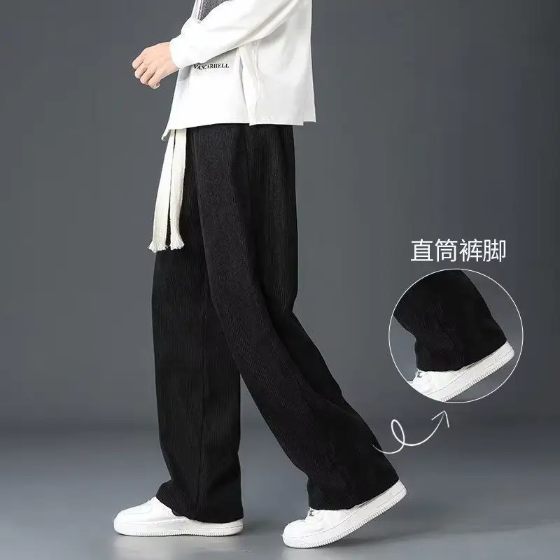 Men Velvet Straight Pants Black 2024 Casual Wear - Image 4