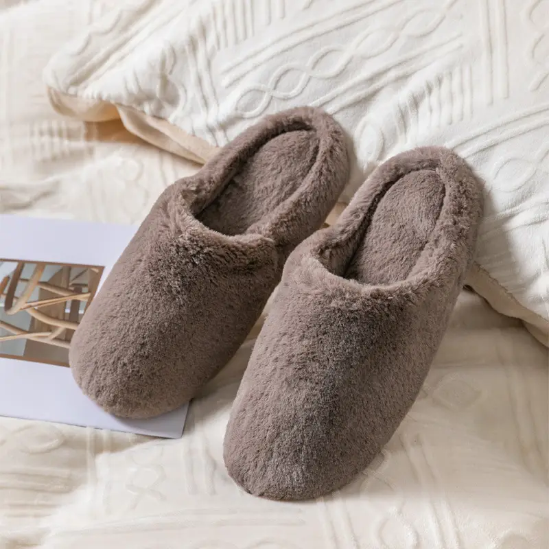 Autumn and winter soft bottom mute fleece-lined home indoor household poop warm plush cotton slippers for women