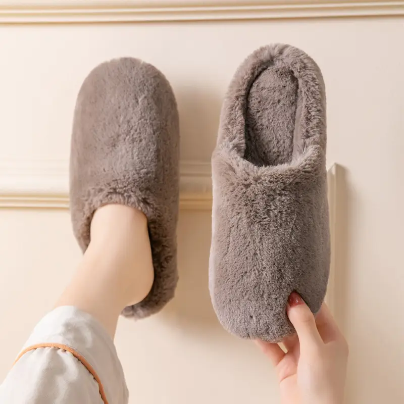 Autumn and winter soft bottom mute fleece-lined home indoor household poop warm plush cotton slippers for women
