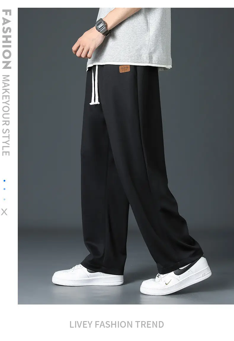 Men Fleece Fleece Pants Grey Wide Leg Winter Autumn — feature 11