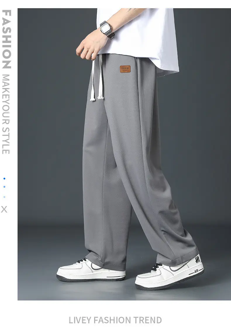 Men Fleece Fleece Pants Grey Wide Leg Winter Autumn — feature 16