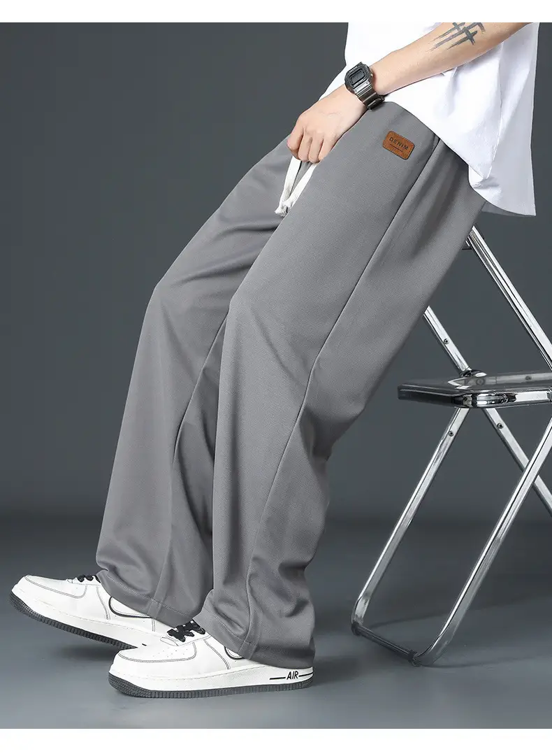 Men Fleece Fleece Pants Grey Wide Leg Winter Autumn — feature 17