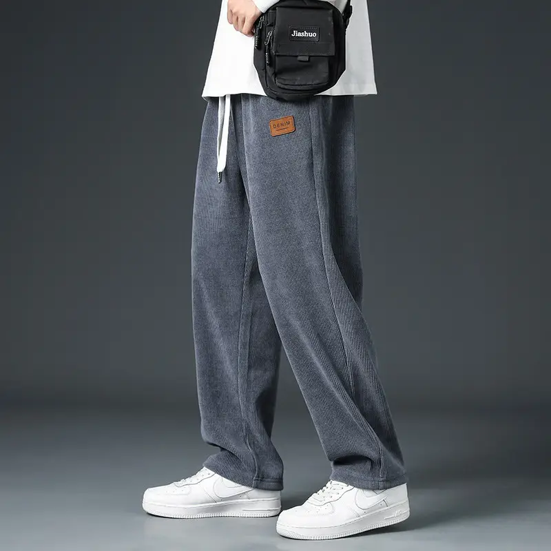 Men Fleece Fleece Pants Grey Wide Leg Winter Autumn - Image 2