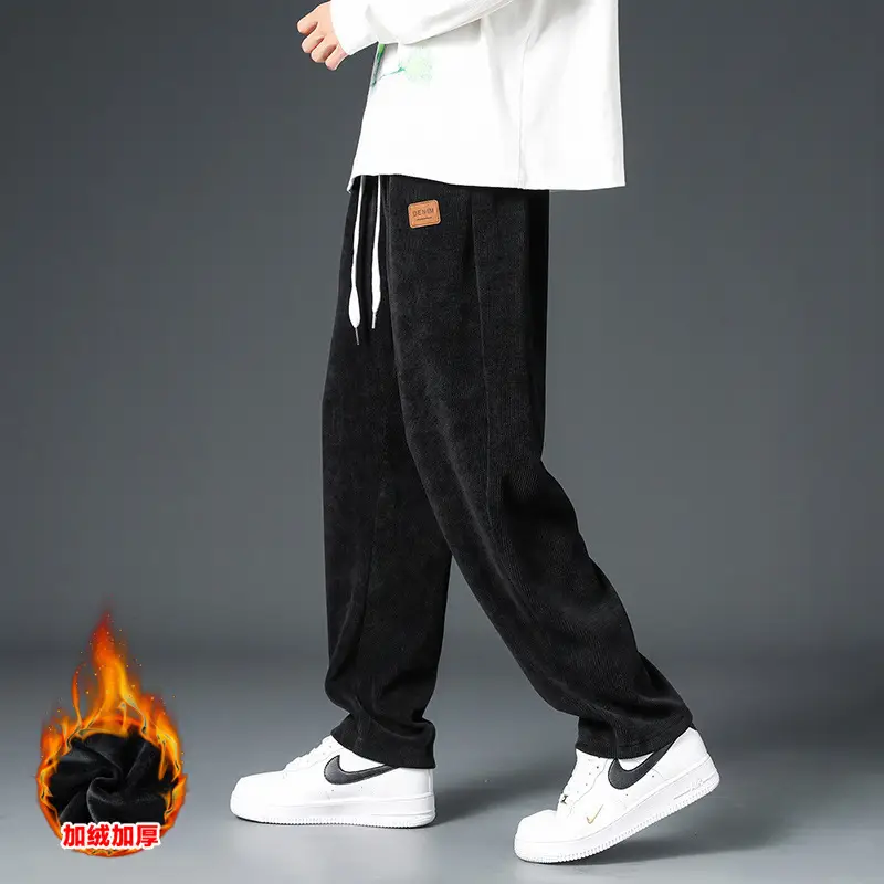 Men Fleece Fleece Pants Grey Wide Leg Winter Autumn - Image 4