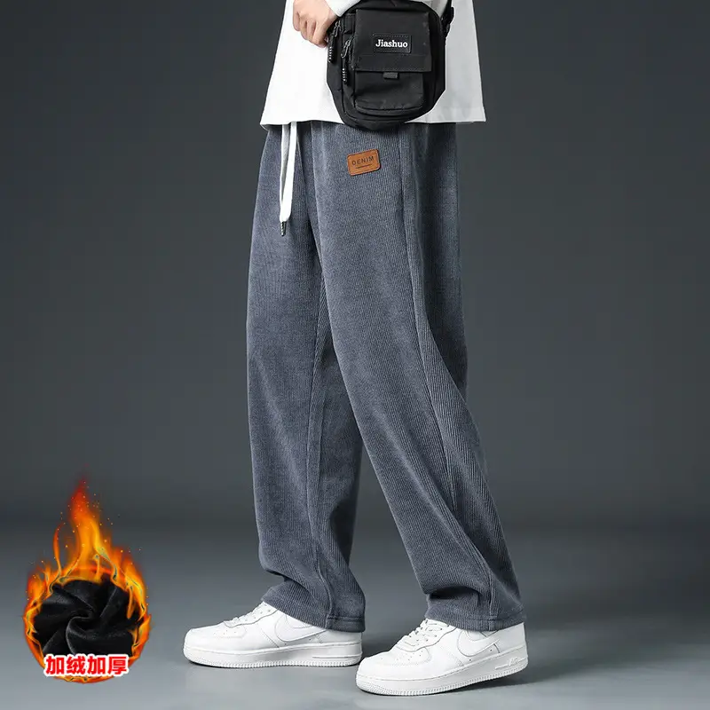 Men Fleece Fleece Pants Grey Wide Leg Winter Autumn - Image 5