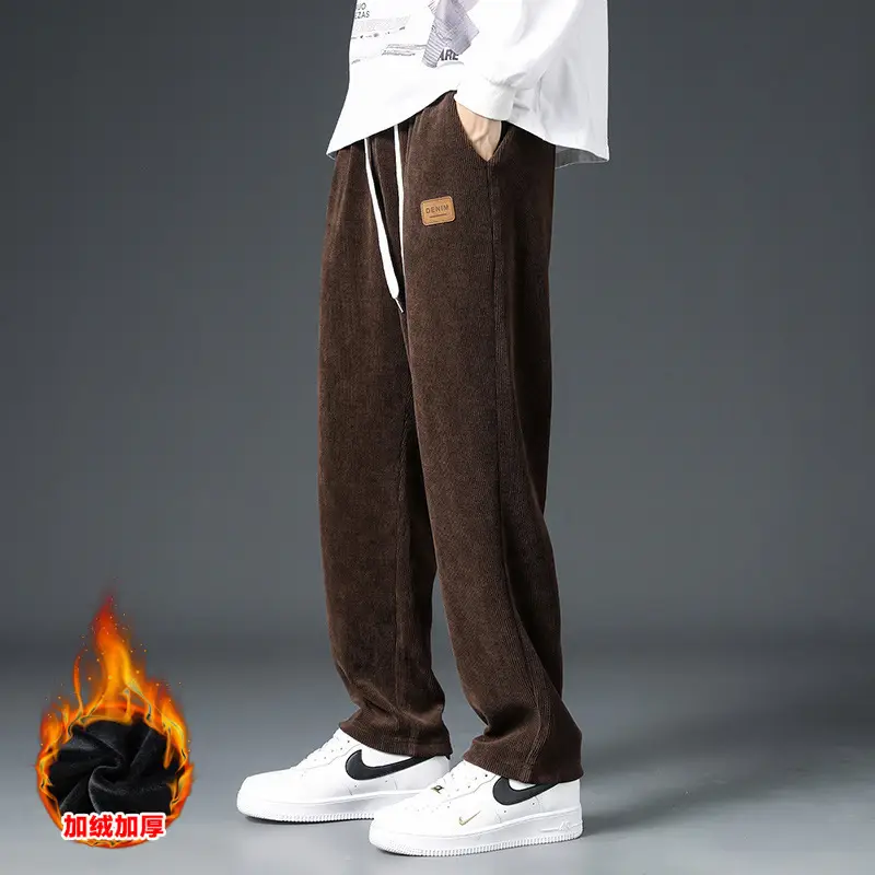 Men Fleece Fleece Pants Grey Wide Leg Winter Autumn - Image 6