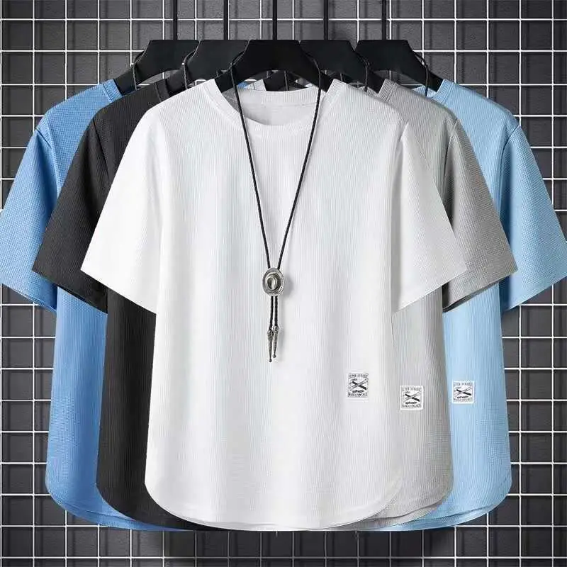 Men Waffle T-Shirt Black White Loose Fit Plus Size - Image 24