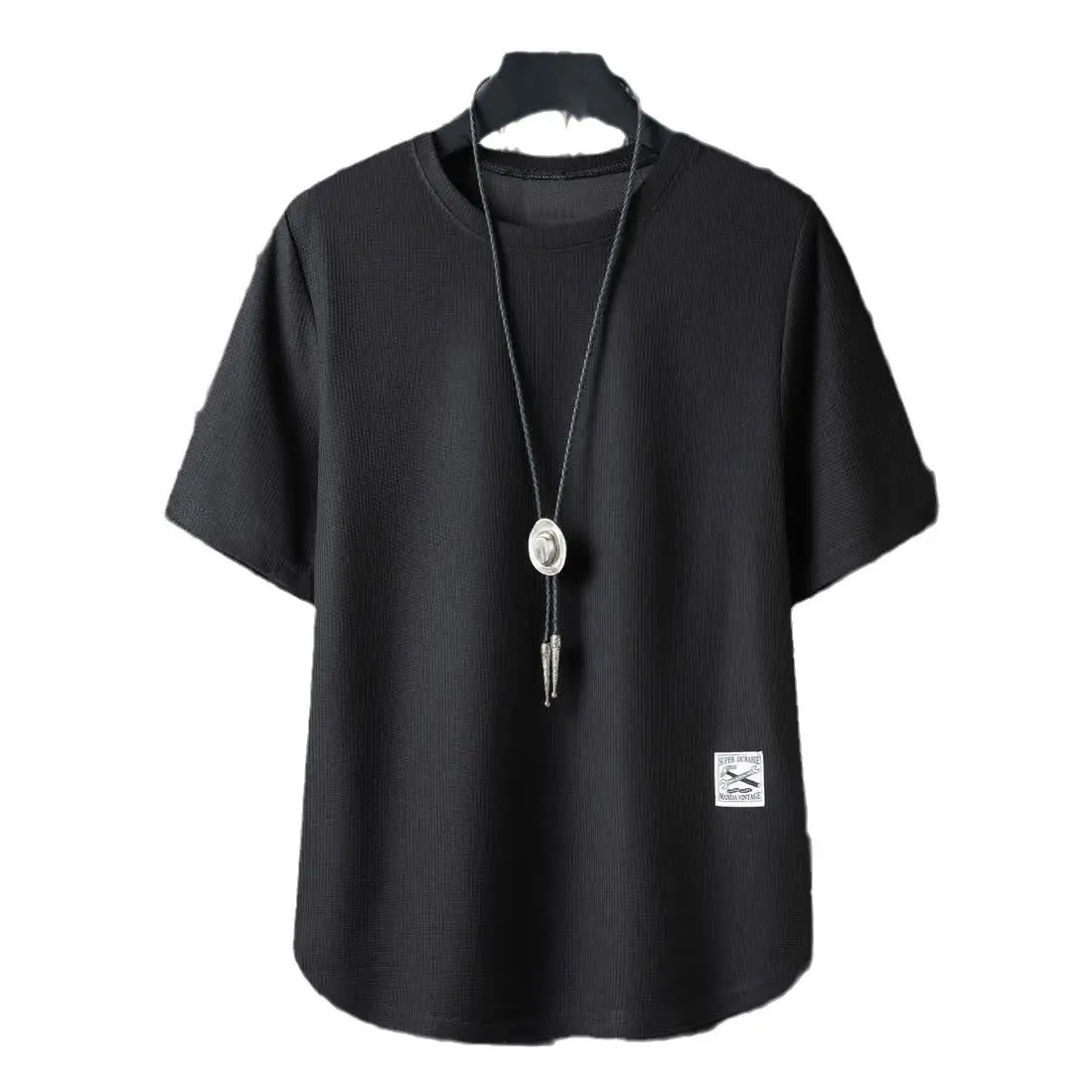 Men Waffle T-Shirt Black White Loose Fit Plus Size - Image 27