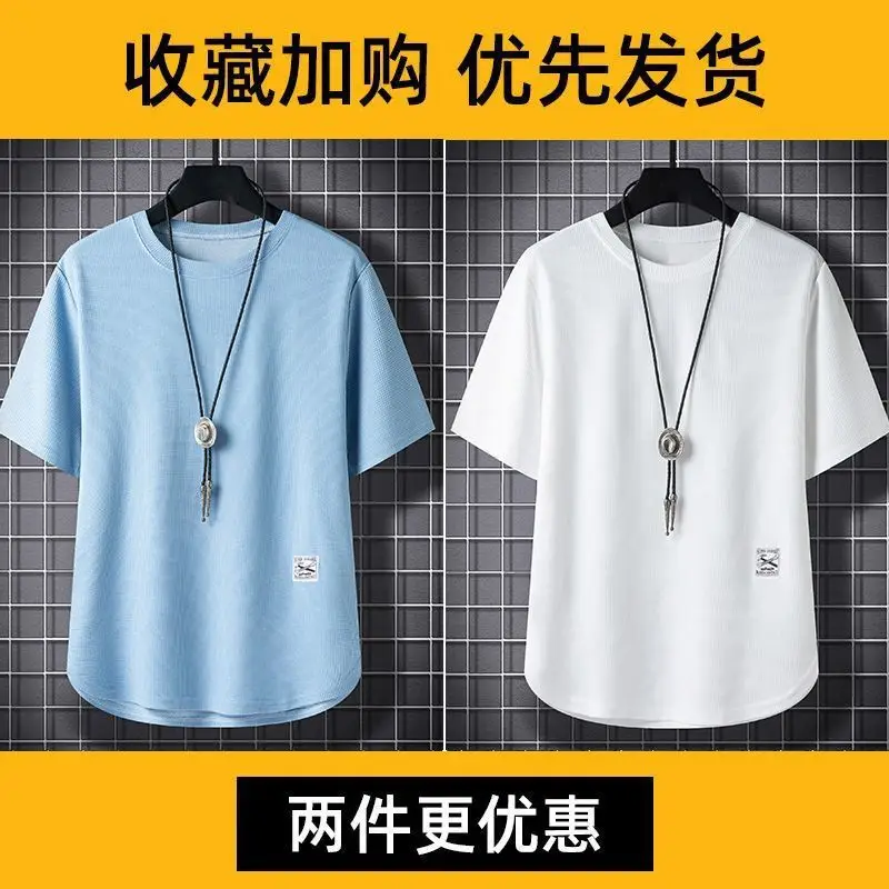 Men Waffle T-Shirt Black White Loose Fit Plus Size — feature 12
