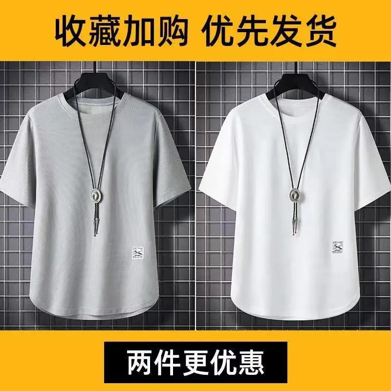 Men Waffle T-Shirt Black White Loose Fit Plus Size — feature 15