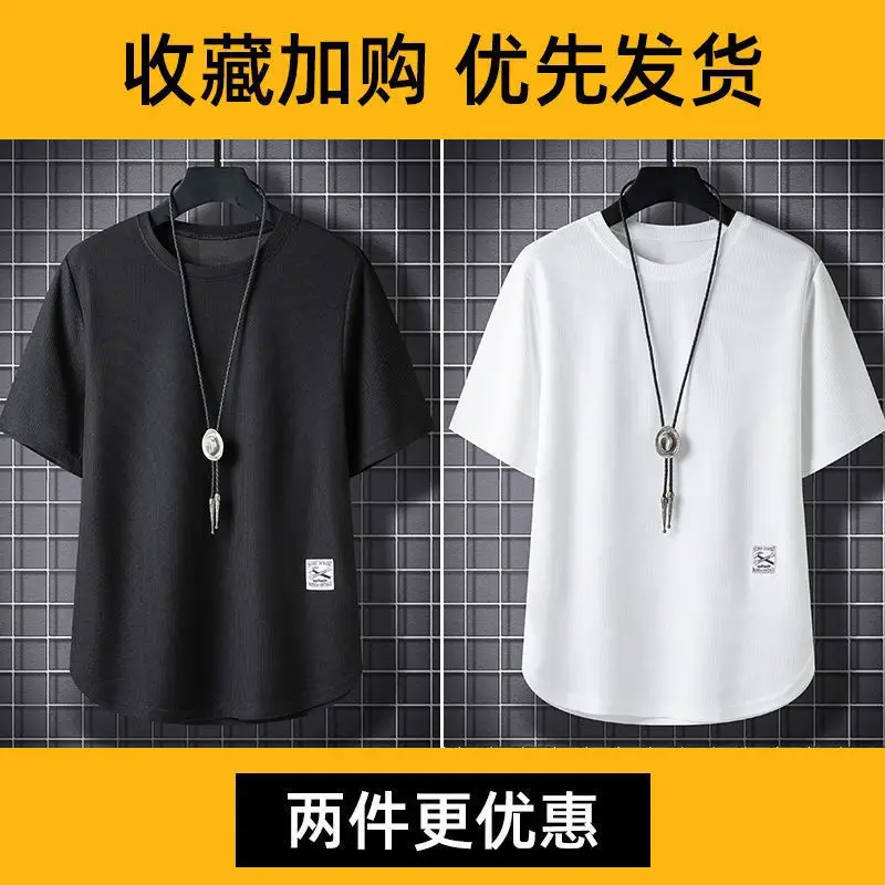 Men Waffle T-Shirt Black White Loose Fit Plus Size — feature 20