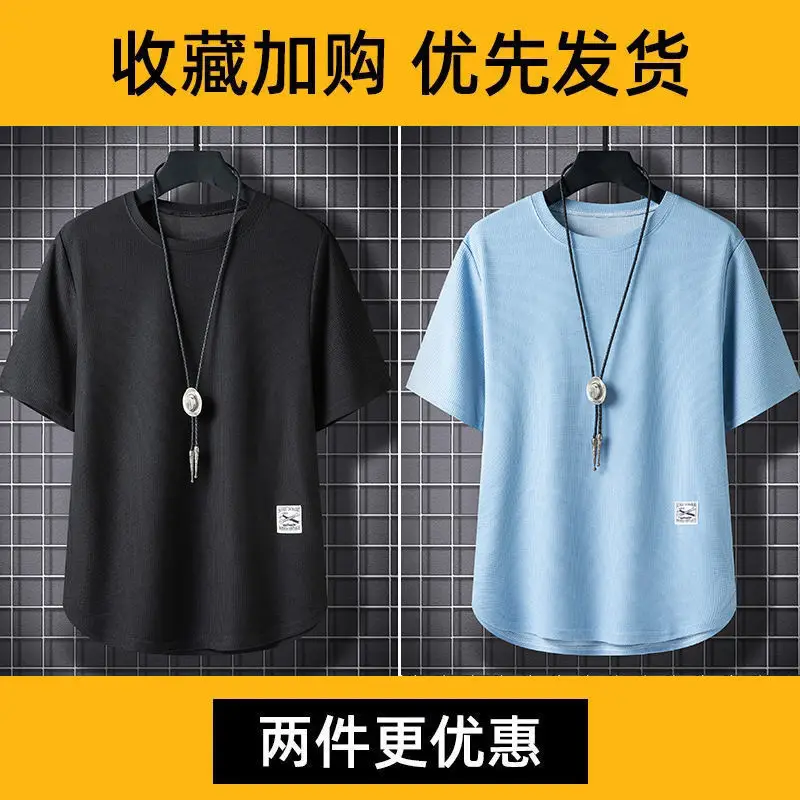 Men Waffle T-Shirt Black White Loose Fit Plus Size — feature 24