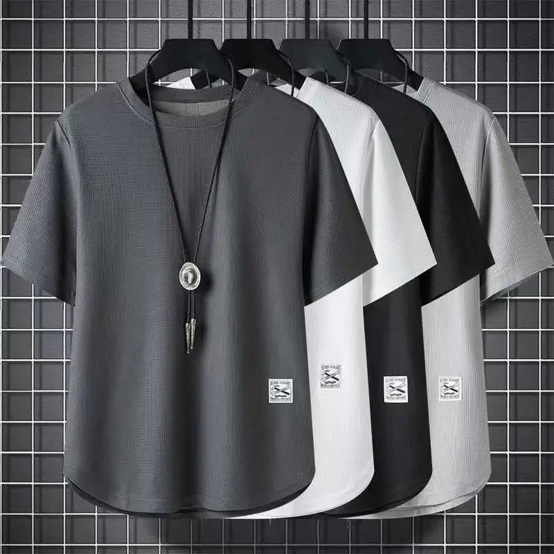 Men Waffle T-Shirt Black White Loose Fit Plus Size — feature 5