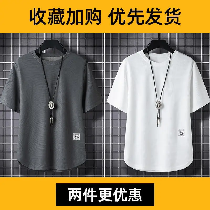 Men Waffle T-Shirt Black White Loose Fit Plus Size - Image 11