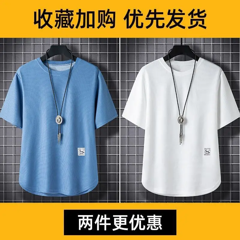 Men Waffle T-Shirt Black White Loose Fit Plus Size - Image 13