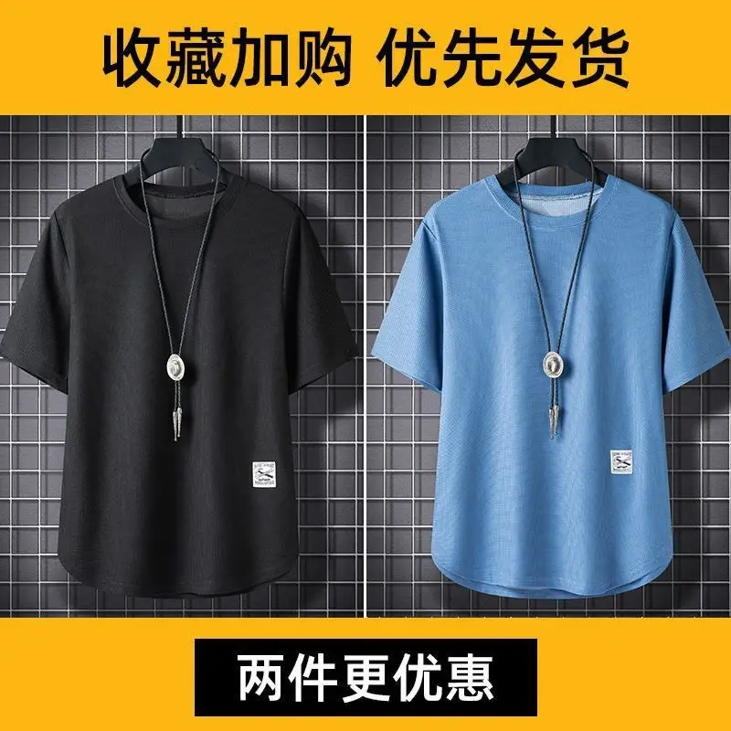 Men Waffle T-Shirt Black White Loose Fit Plus Size - Image 6